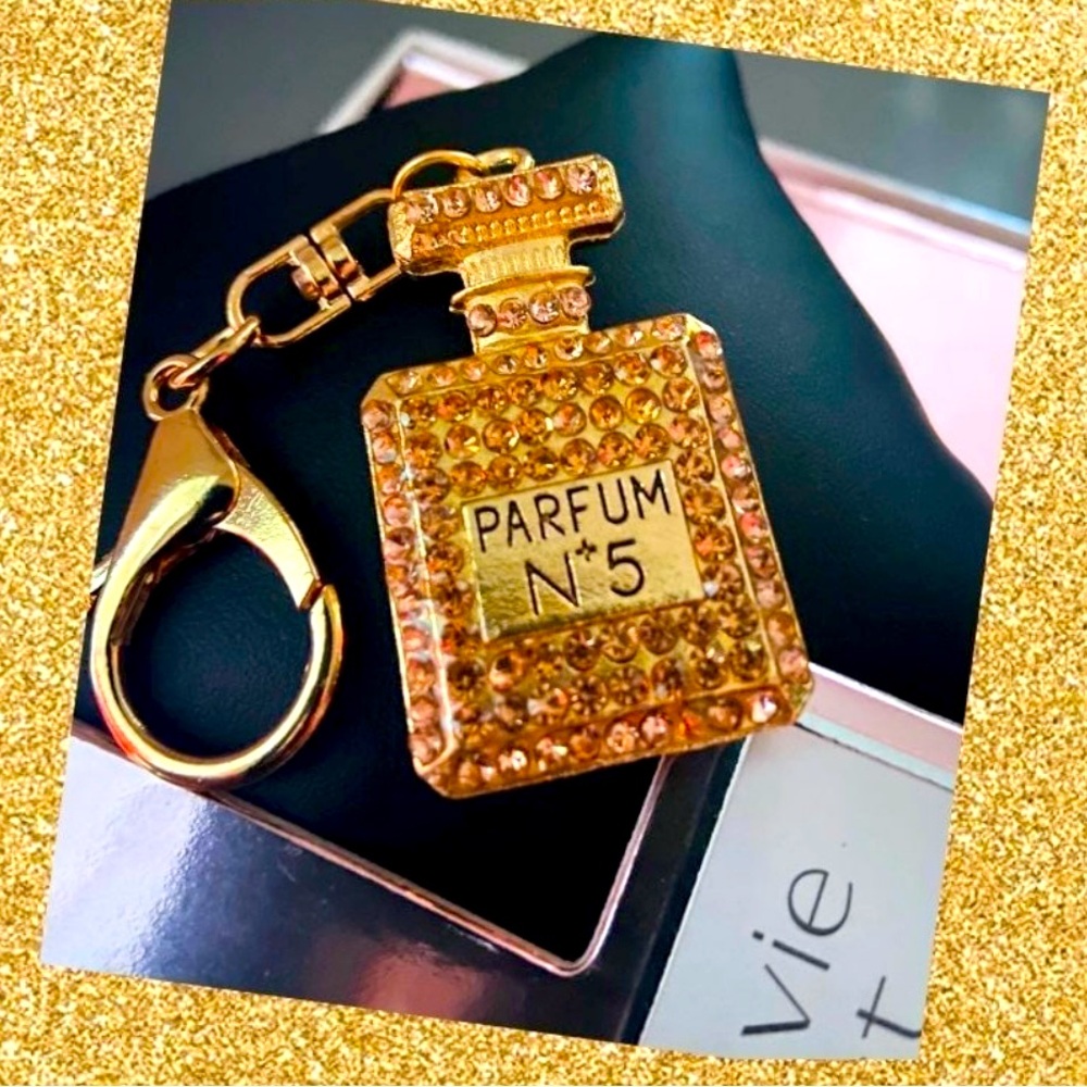 Rose Gold - Rhinestone Crystal Perfume Fragrance Bottle Purse Charm Pendant